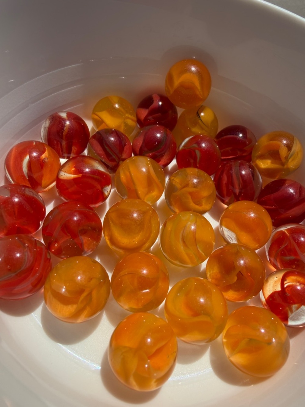 Vintage Akro Agate Fire Swirl Marbles - Amber & Red - Set of 30